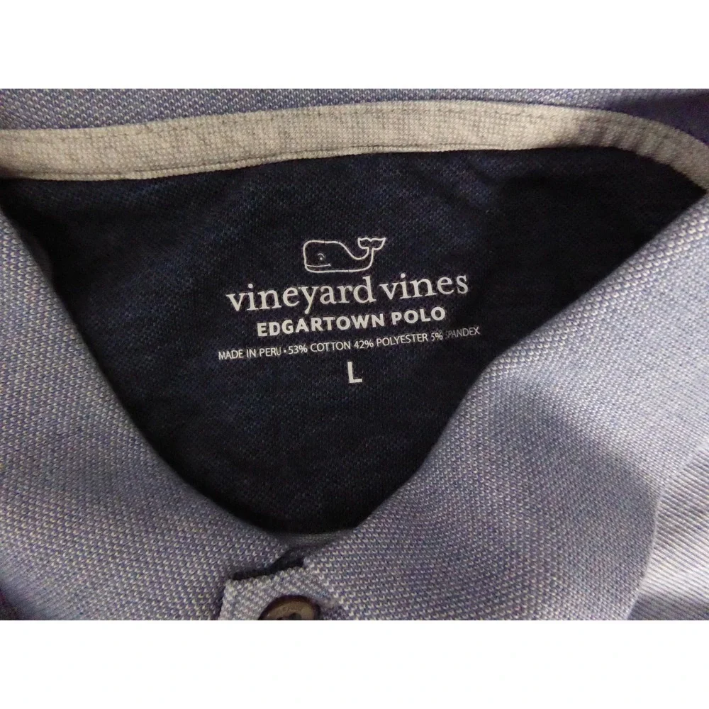 Vineyard Vines Edgartown Polo Mens Large Blue Short Sleeve Heathered Stretch
